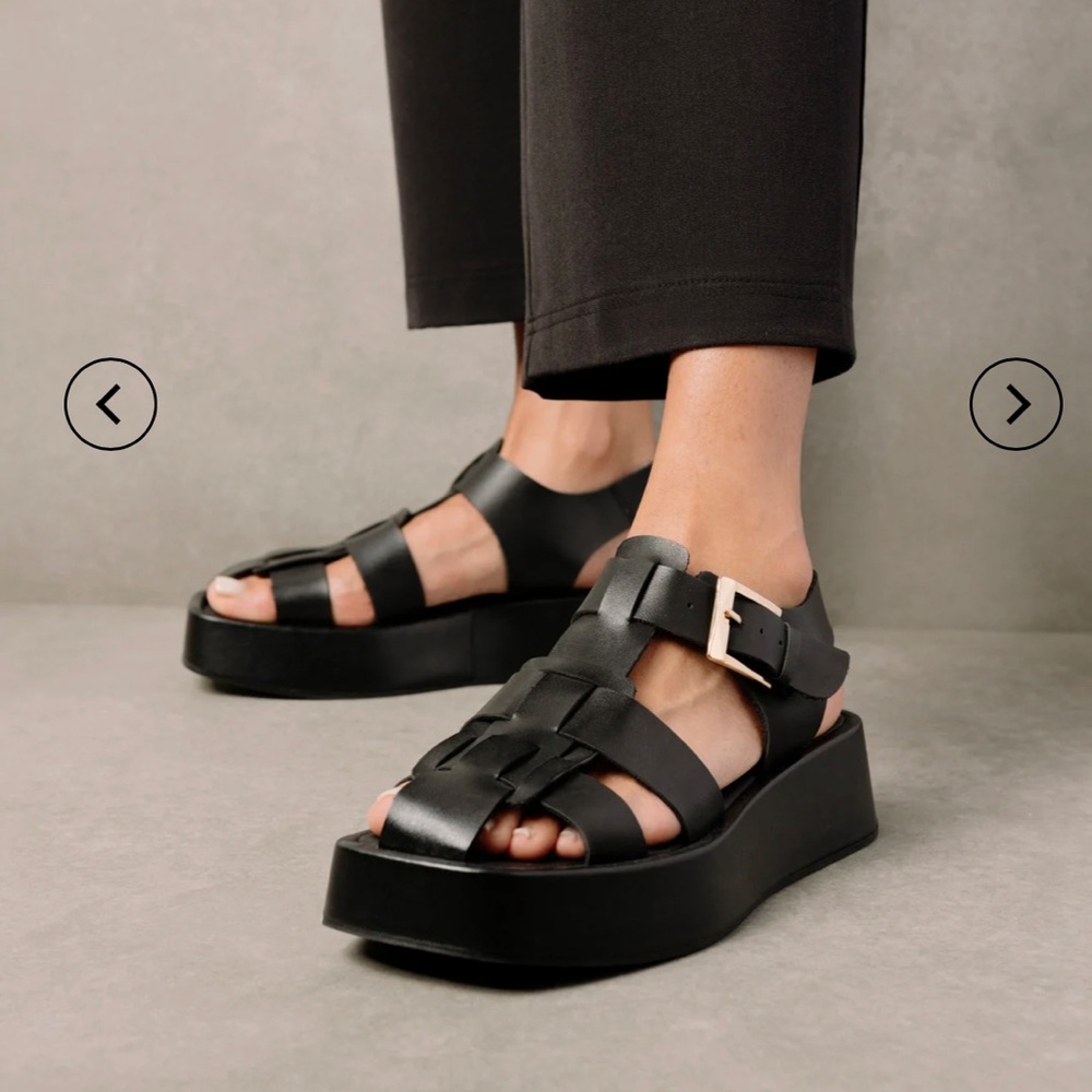 Black vegan leather fisherman sandals with platform soles
